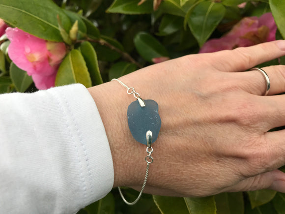 Seaham Blue Sea Glass - Sterling Silver adjustable bracelet 6