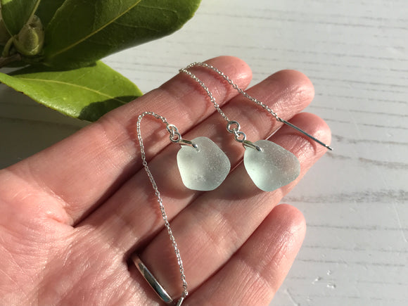 Seafoam Threader Earrings - Sterling Silver Pull Through Dangling Earring
