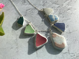 Scottish Beach Pottery Rainbow Necklace, 18" Sterling Silver