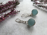 Japanese Sea Glass Marble Earrings, Hooks Sterling Silver Sea Foam