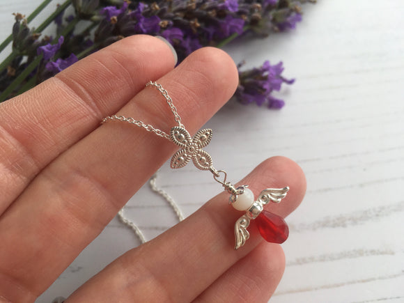 Guardian Angel Bead Pendant, Red and White Sterling Silver Mudlarking Beads