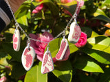 Sea Pottery Red Pattern Necklace, 18" sterling silver