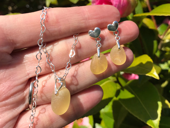 Seaham - Yellow Sea Glass Jewellery Set Necklace and Earrings