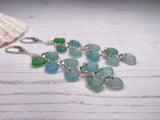 Japanese Sea Glass Cascade Earrings, Sterling Silver Green Aqua Ombre Chandeliers