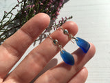 Spanish Sea Glass - Blue Dangling Dot Design Earrings
