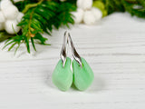 Jadeite Milk Sea Glass Wave Earrings, Sterling Silver