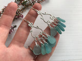 Japanese Sea Glass Chandelier Earrings, Sterling Silver Green Aqua Ombre
