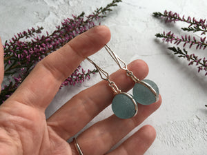 Japanese Sea Glass Marble Earrings, Hooks Sterling Silver Sea Foam