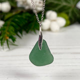 Mini Sea Glass Pendant - Sterling Silver and Green Petite Beach Glass Necklace