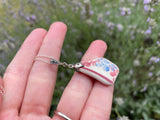 Red Blue Scottish Spongeware Pendant set in Sterling Silver