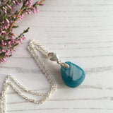 Electric Turquoise White Stripes Sea Glass Necklace