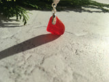 Red Sea Glass Necklace,  rare beach glass pendant with floral setting