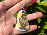 XL Yellow Black Flower Scottish Sea Pottery Pendant