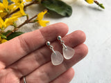 Studs - White Sea Glass And Sterling Silver