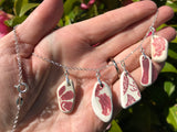 Sea Pottery Red Pattern Necklace, 18" sterling silver