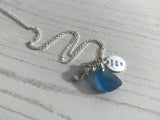 Blue Sea Glass Necklace, Seahorse & Never Give Up Charm