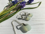 Opalescent sea glass jewellery set - Flower Earrings And Wave Pendant