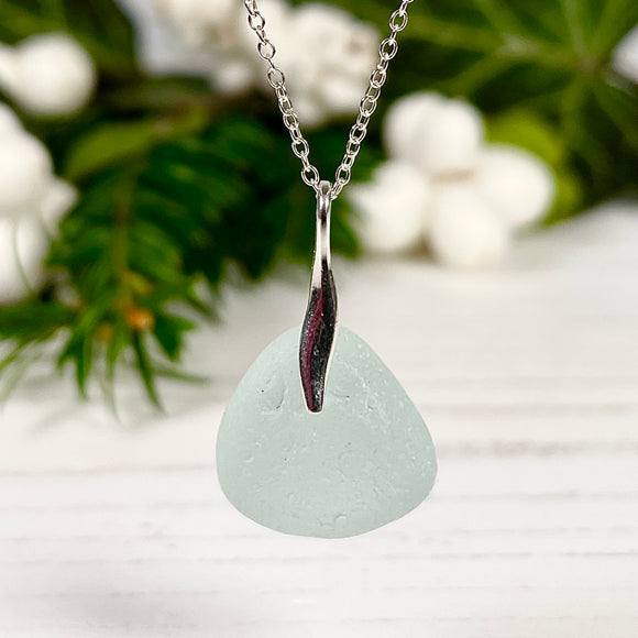 Mini Sea Glass Pendant - Sterling Silver and Sea Foam Petite Beach Glass Necklace