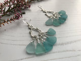 Japanese Sea Glass Chandelier Earrings, Sterling Silver Green Aqua Ombre