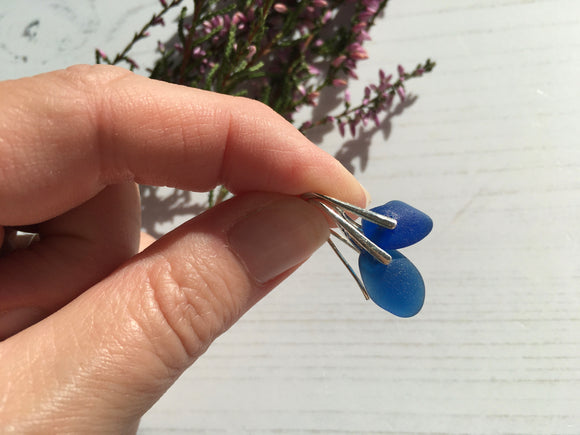 Spanish Sea Glass - Blue Waterdrop Design Earrings