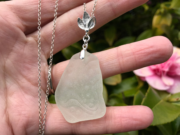 Victorian Privacy Sea Glass Pendant Sterling Silver Textured