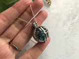 Geometric Design Locket with Sea Glass Cats Eye Marble Blue