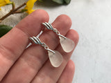 Angel Wing Studs - White Sea Glass And Sterling Silver