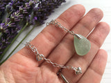 Seafoam Seaham Sea Glass Bracelet - Heart Charm 7” plus 1” Sterling