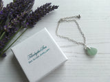 Seafoam Seaham Sea Glass Bracelet - Heart Charm 7” plus 1” Sterling