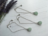 Seafoam Seaham Sea Glass Bracelet - Heart Charm 7” plus 1” Sterling