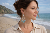 Japanese Sea Glass Chandelier Earrings, Sterling Silver Green Aqua Ombre