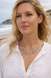 Japanese Sea Glass Necklace, Teal Sea Foam Blue Mix 18" sterling silver 3