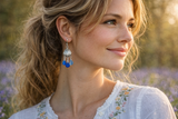Blue Mix Sea Glass Shell Chandelier Earrings, Sterling Silver