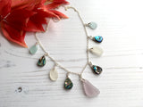 Sea Foam White Lavender Abalone Bead Necklace - Sea Glass Sterling Silver