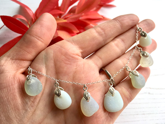 Leaf Design Opalescent sea glass necklace - 18