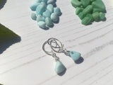 Milk Sea Glass Earrings, Light blue angel wing earrings sterling silver