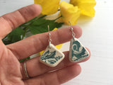 Sea pottery earrings - Green Transferware