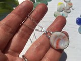 ULTRA RARE Japanese Sea Glass Ohajiki with hand symbol, Flat Marble Necklace, Beach Found Japan Sea Glass