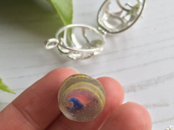 ULTRA Rare German Sea Glass Marble, Beach Marble in Oval Locket