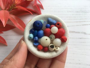 17+ Mudlarking Beads on Sea Pottery Base - Red White Blue mix