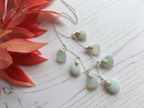 Leaf Design Opalescent sea glass necklace - 18" sterling silver multi pendants