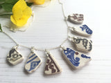 Sea Pottery Blue Black Spongeware Necklace 18” Sterling Silver