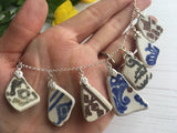 Sea Pottery Blue Black Spongeware Necklace 18” Sterling Silver