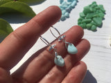 Milk Sea Glass Earrings, Light blue angel wing earrings sterling silver
