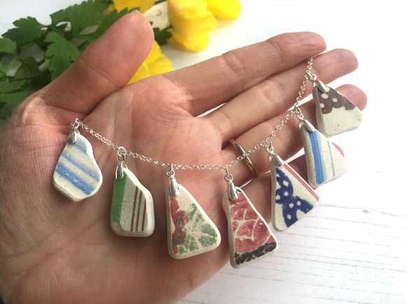 Sea Pottery Rainbow Pattern Necklace - 18