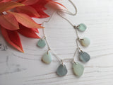 Grey Opalescent Sea Foam Shades Sea Glass Necklace - 22' Sterling Silver