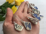 Sea Pottery Blue Black Spongeware Necklace 18” Sterling Silver