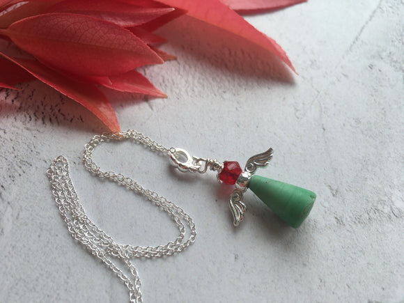 Guardian Angel Bead Pendant, Red and Green, Sterling Silver Mudlarking Beads