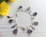 Scottish Sea Pottery Blue Bracelet - 7” plus 1” Sterling Silver