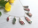 Sea Pottery Blue Necklace - Red Green Flowers